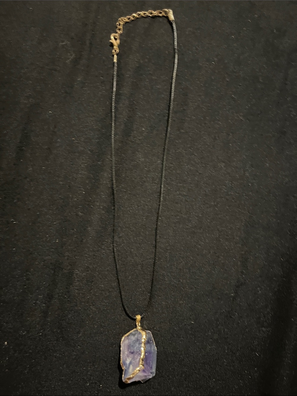 Gold-Trim Purple Amethyst Pendant Necklace on Black Cord